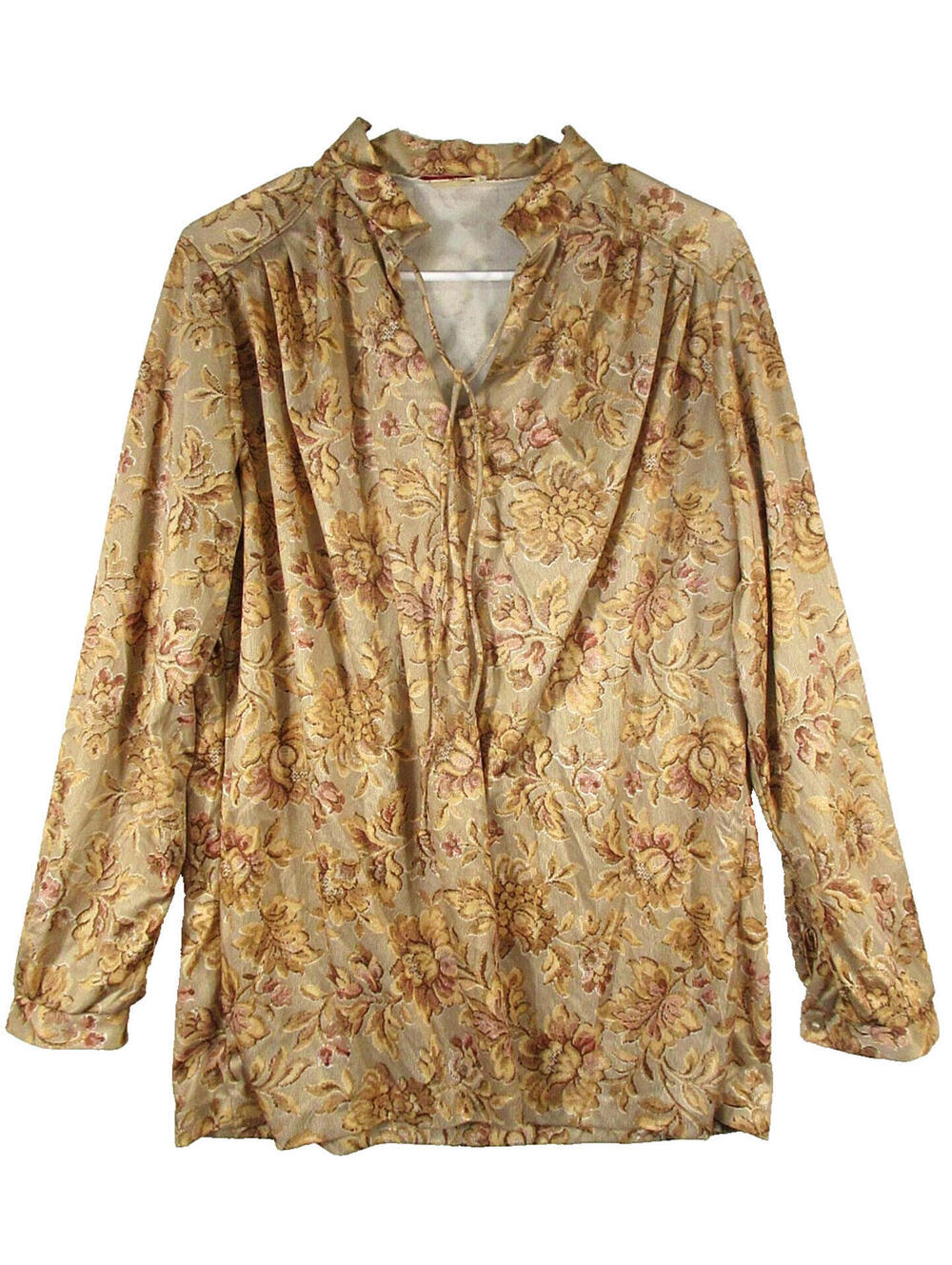 Carol Henry Womens Stretch Floral Blouse Long Sleeve Collared Size 36 Beige - Picture 1 of 6